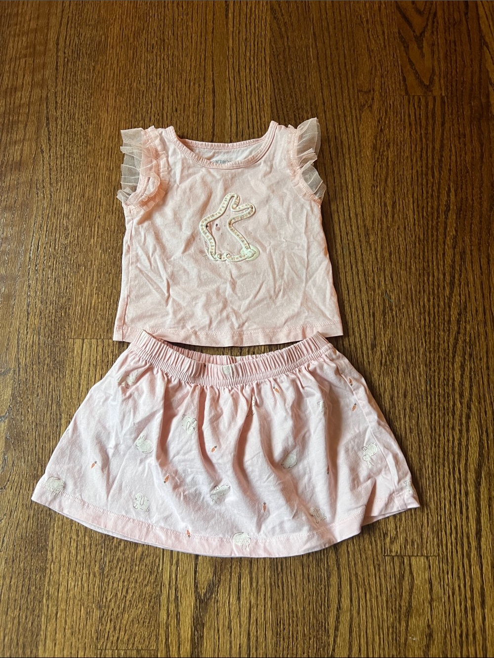 Carter's Light Pink Ruffle Sleeve Top & Skirt Set